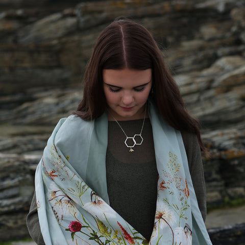 Honeycomb Large 2-link Necklace with 9ct Yellow Gold Bee by Sheila Fleet Jewellery