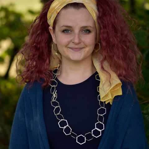 Honeycomb Full Silver Necklace with 9ct Yellow Gold Honeybee by Sheila Fleet Jewellery