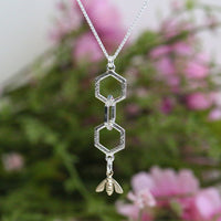 Honeycomb & Bee Small 3-link Pendant in Silver & 9ct Yellow Gold by Sheila Fleet Jewellery