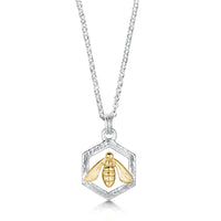 Honeycomb & Bee Small Pendant in Silver & 9ct Yellow Gold by Sheila Fleet Jewellery