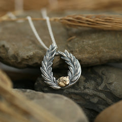 Harvest Curved Silver Pendant with 9ct Yellow Gold Mouse by Sheila Fleet Jewellery