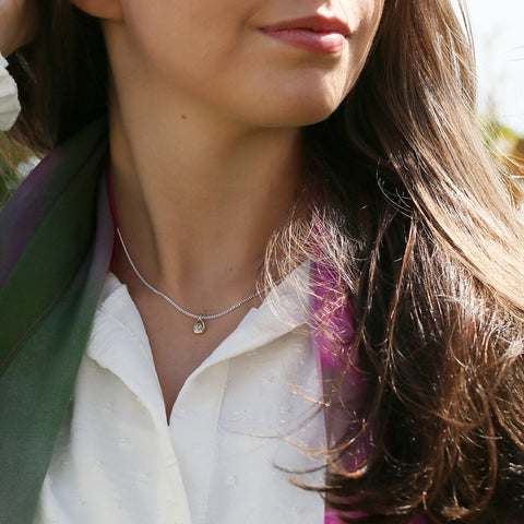 Peridot Birthstone Petite Droplet Pendant in Silver & 9ct Yellow Gold by Sheila Fleet Jewellery