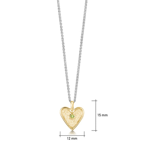 Secret Hearts Peridot Dress Pendant in Silver & 9ct Yellow Gold by Sheila Fleet Jewellery