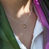 Pink Tourmaline Birthstone Petite Droplet Pendant in Silver & 9ct Yellow Gold by Sheila Fleet Jewellery
