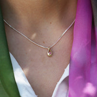 Pink Tourmaline Birthstone Petite Droplet Pendant in Silver & 9ct Yellow Gold by Sheila Fleet Jewellery