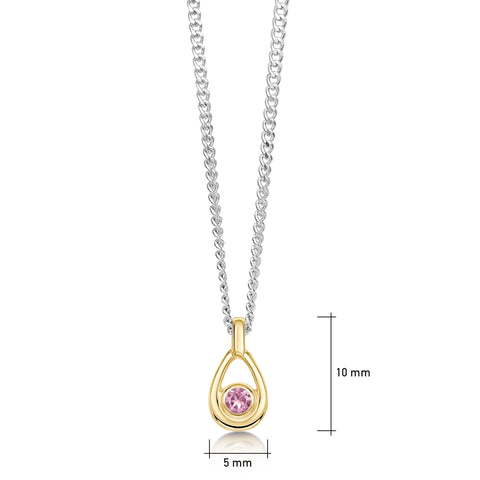 Pink Tourmaline Birthstone Petite Droplet Pendant in Silver & 9ct Yellow Gold by Sheila Fleet Jewellery