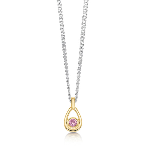 Pink Tourmaline Birthstone Petite Droplet Pendant in Silver & 9ct Yellow Gold by Sheila Fleet Jewellery
