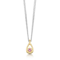 Pink Tourmaline Birthstone Petite Droplet Pendant in Silver & 9ct Yellow Gold by Sheila Fleet Jewellery