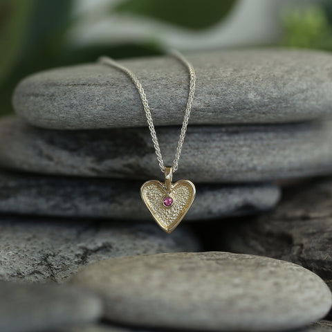 Secret Hearts Pink Tourmaline Dress Pendant in Silver & 9ct Yellow Gold by Sheila Fleet Jewellery