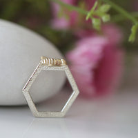 Honeycomb Silver Hexagon Ring with 9ct Yellow Gold Bee by Sheila Fleet Jewellery