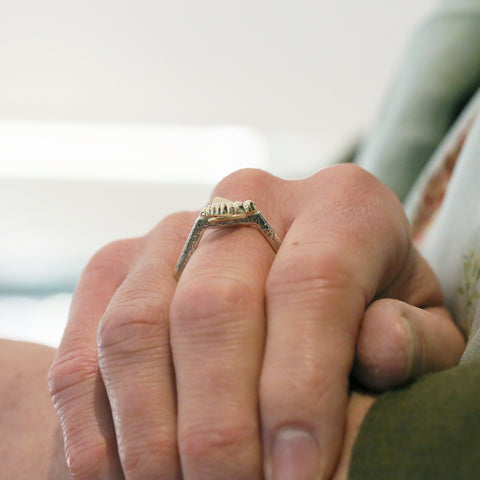 Honeycomb Silver Hexagon Ring with 9ct Yellow Gold Bee by Sheila Fleet Jewellery
