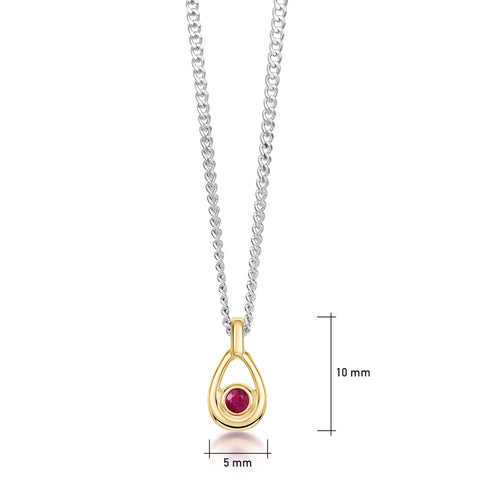 Ruby Birthstone Petite Droplet Pendant in Silver & 9ct Yellow Gold by Sheila Fleet Jewellery