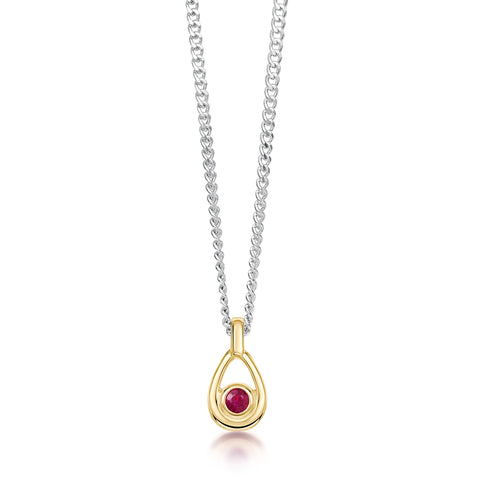 Ruby Birthstone Petite Droplet Pendant in Silver & 9ct Yellow Gold by Sheila Fleet Jewellery