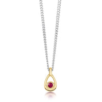 Ruby Birthstone Petite Droplet Pendant in Silver & 9ct Yellow Gold by Sheila Fleet Jewellery