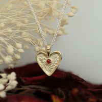 Secret Hearts Ruby Dress Pendant in Silver & 9ct Yellow Gold by Sheila Fleet Jewellery