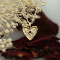 Secret Hearts Ruby Dress Pendant in Silver & 9ct Yellow Gold by Sheila Fleet Jewellery