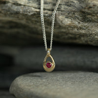 Ruby Birthstone Petite Droplet Pendant in Silver & 9ct Yellow Gold by Sheila Fleet Jewellery