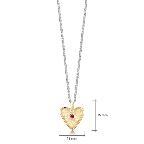 Secret Hearts Ruby Dress Pendant in Silver & 9ct Yellow Gold by Sheila Fleet Jewellery
