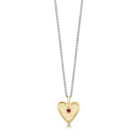 Secret Hearts Ruby Dress Pendant in Silver & 9ct Yellow Gold by Sheila Fleet Jewellery
