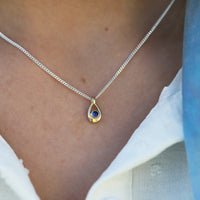 Sapphire Birthstone Petite Droplet Pendant in Silver & 9ct Yellow Gold by Sheila Fleet Jewellery