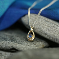 Sapphire Birthstone Petite Droplet Pendant in Silver & 9ct Yellow Gold by Sheila Fleet Jewellery