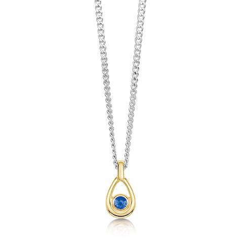 Sapphire Birthstone Petite Droplet Pendant in Silver & 9ct Yellow Gold by Sheila Fleet Jewellery