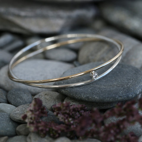 Kiss Bangle in Silver & 9ct Yellow Gold with CZ by Sheila Fleet Jewellery