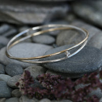 Kiss Bangle in Silver & 9ct Yellow Gold with CZ by Sheila Fleet Jewellery