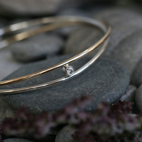 Kiss Bangle in Silver & 9ct Yellow Gold with CZ by Sheila Fleet Jewellery