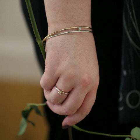 Kiss Bangle in Silver & 9ct Yellow Gold with CZ by Sheila Fleet Jewellery