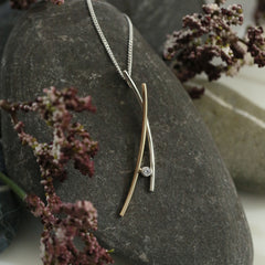 Kiss Cubic Zirconia Pendant in Silver & 9ct Yellow Gold by Sheila Fleet Jewellery