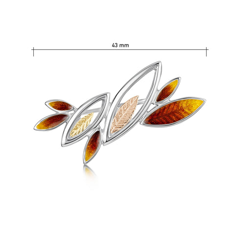 Seasons Gold Leaves Brooch in Autumn Enamel by Sheila Fleet Jewellery