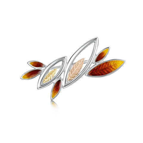 Seasons Gold Leaves Brooch in Autumn Enamel by Sheila Fleet Jewellery