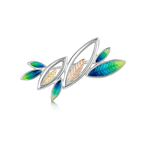 Seasons Gold Leaves Brooch in Spring Enamel by Sheila Fleet Jewellery