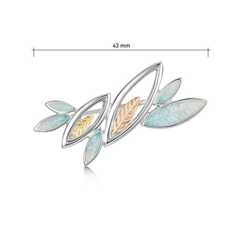Seasons Gold Leaves Brooch in Winter Enamel by Sheila Fleet Jewellery