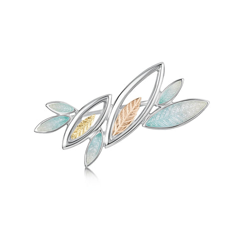 Seasons Gold Leaves Brooch in Winter Enamel by Sheila Fleet Jewellery