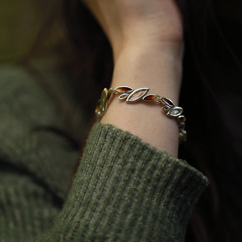 Seasons Gold Leaves Bracelet in Autumn Enamel by Sheila Fleet Jewellery