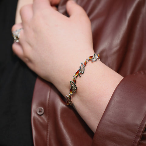 Seasons Gold Leaves Bracelet in Autumn Enamel by Sheila Fleet Jewellery