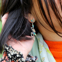 Seasons Gold Leaves 6-leaf Drop Earrings in Summer Enamel by Sheila Fleet Jewellery
