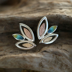 Seasons Silver 3-leaf Stud Earrings in Summer Enamel by Sheila Fleet Jewellery