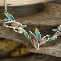 Seasons Gold Leaves Dress Necklace in Summer Enamel by Sheila Fleet Jewellery