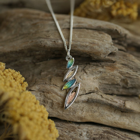 Seasons Gold Leaves Small Pendant in Summer Enamel by Sheila Fleet Jewellery