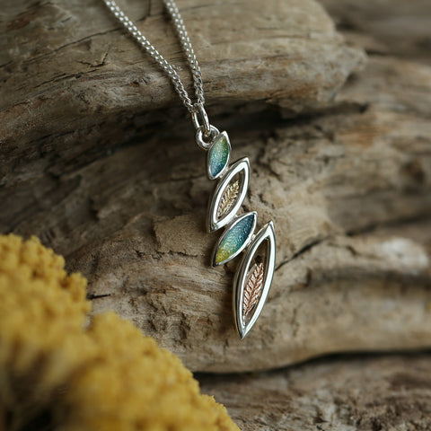 Seasons Gold Leaves Small Pendant in Summer Enamel by Sheila Fleet Jewellery
