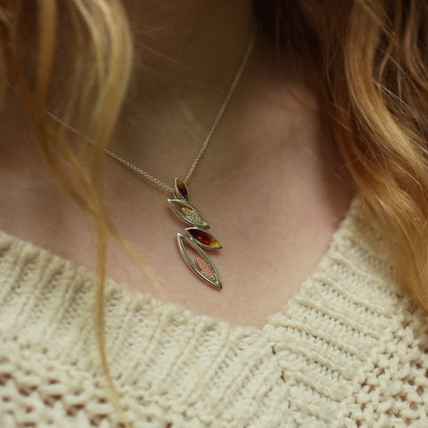 Seasons Gold Leaves Pendant Necklace in Autumn Enamel by Sheila Fleet Jewellery
