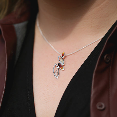 Seasons Gold Leaves Pendant Necklace in Autumn Enamel by Sheila Fleet Jewellery