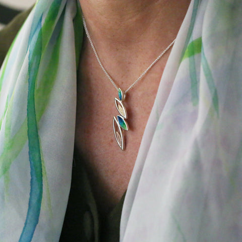 Seasons Gold Leaves Pendant Necklace in Spring Enamel by Sheila Fleet Jewellery