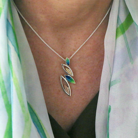 Seasons Gold Leaves Pendant Necklace in Spring Enamel by Sheila Fleet Jewellery