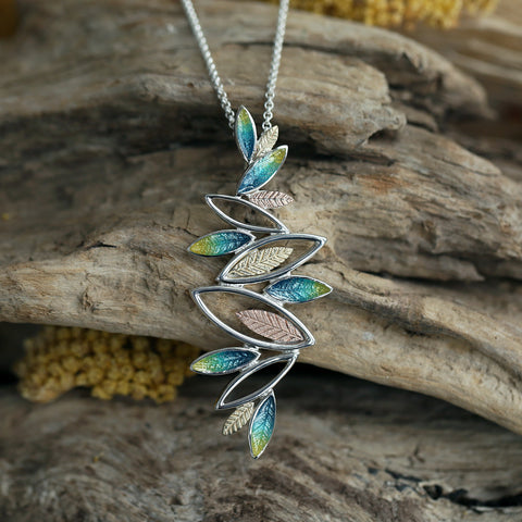 Seasons Gold Leaves Dress Pendant in Summer Enamel by Sheila Fleet Jewellery