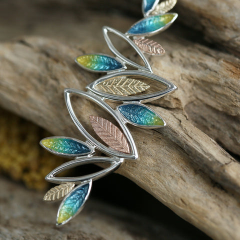 Seasons Gold Leaves Dress Pendant in Summer Enamel by Sheila Fleet Jewellery