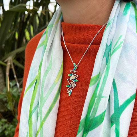 Seasons Gold Leaves Dress Pendant in Spring Enamel